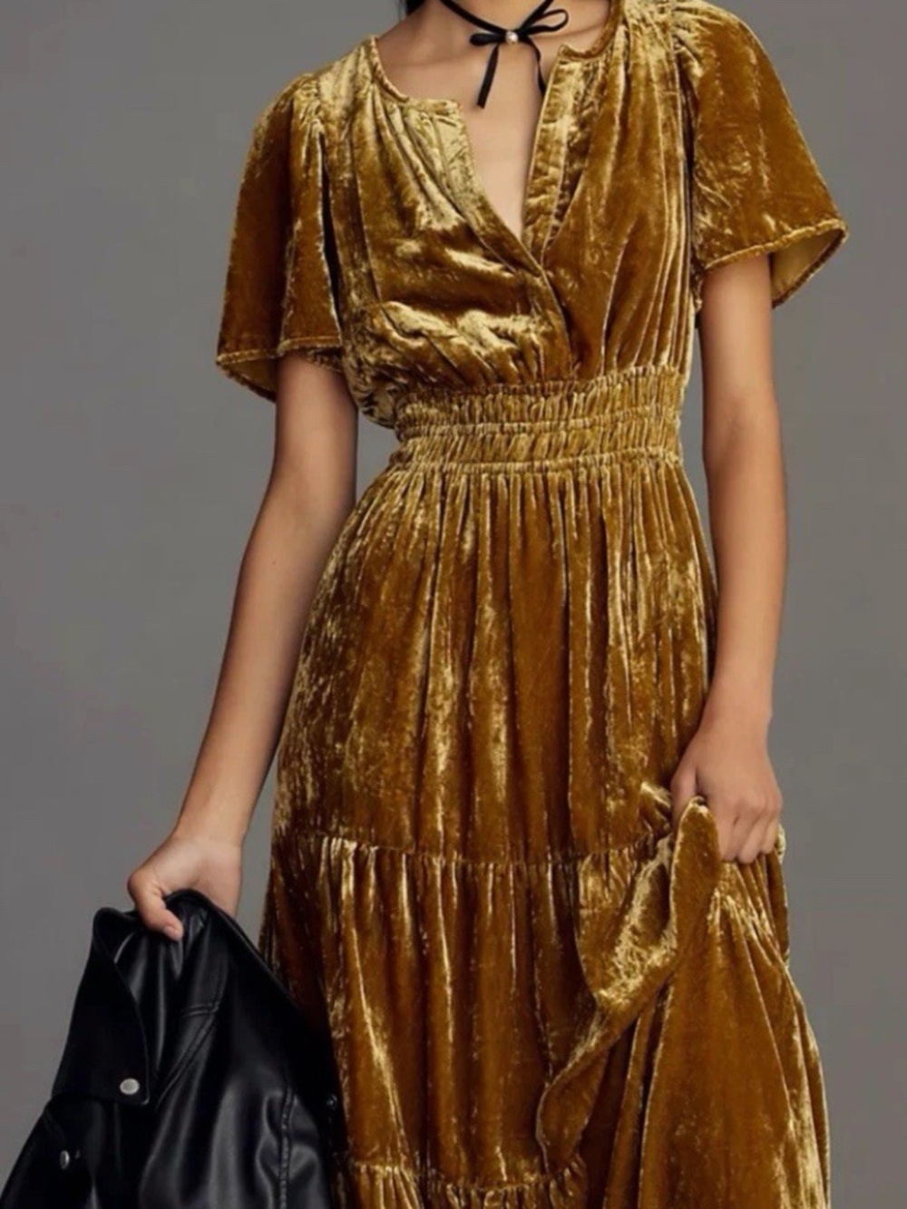 Anthropologie The Somerset Maxi Dress Velvet Edition Tiered Copper XS P Sedona - Picture 2 of 4